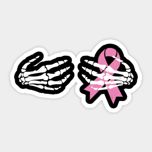 Breast Cancer Awareness Skeleton Hands Pink Ribbon Sticker